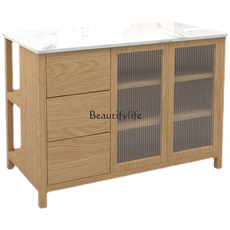 

American solid wood dining side locker marble kitchen Nakajima cooking table storage counter