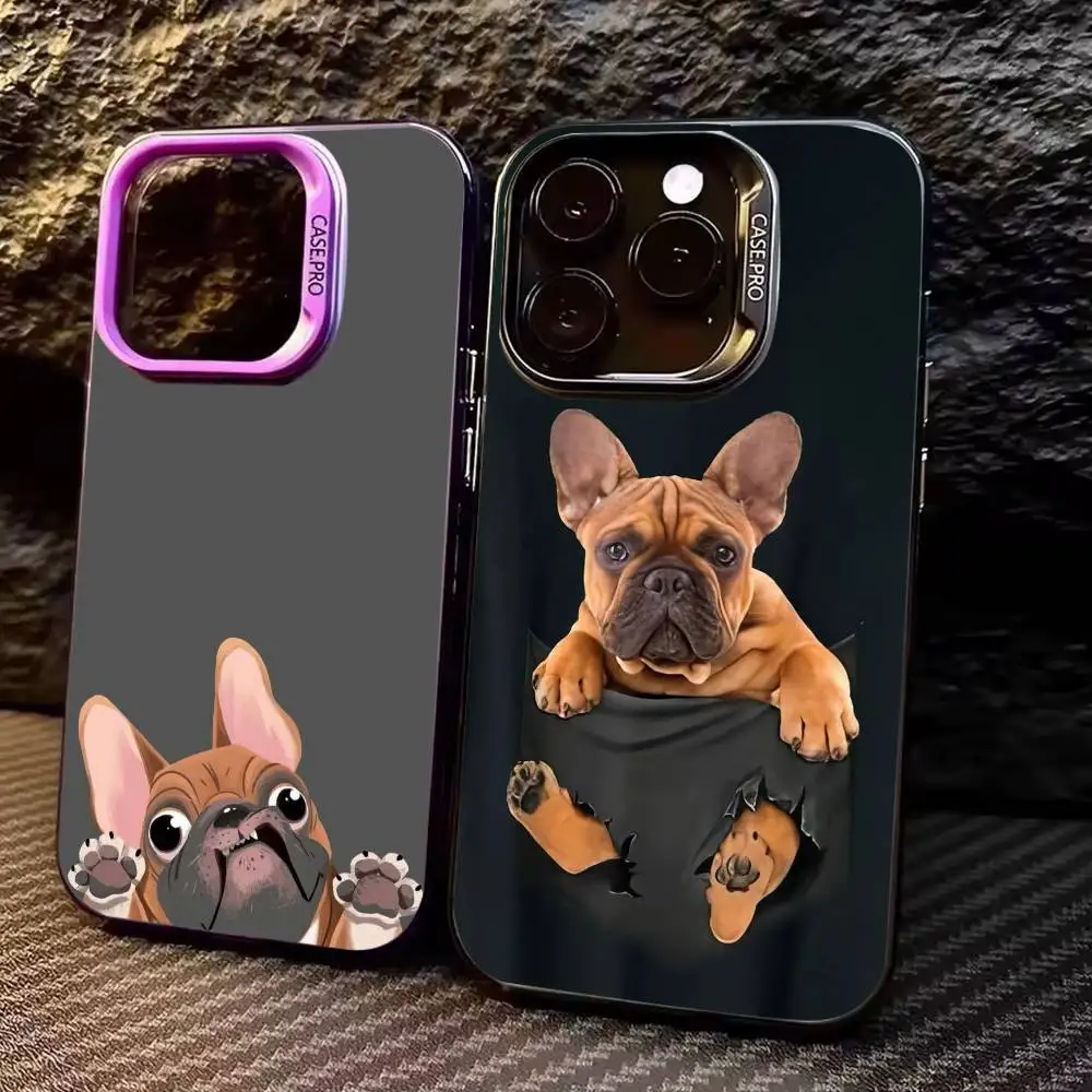 

French Bulldog Dog Phone Case For iPhone17,16,15,14,13,12,11 Plus,Pro Max Colored Silver Plated Inside Cover