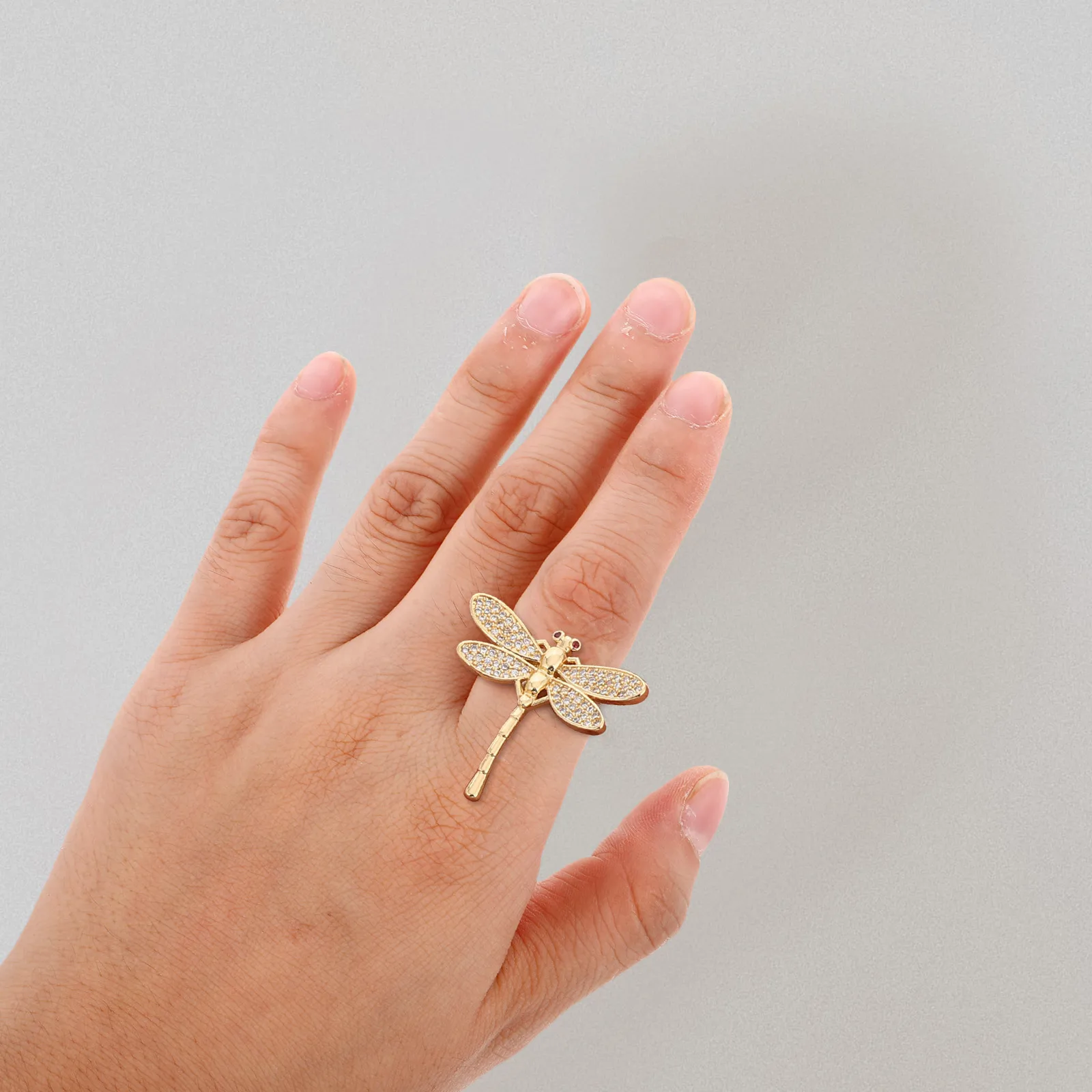 

Dragonfly Ring Gold Plated Adjustable Open Wrap With Sparkling Cubic Zirconia Women Fashion Statement Ring For Parties