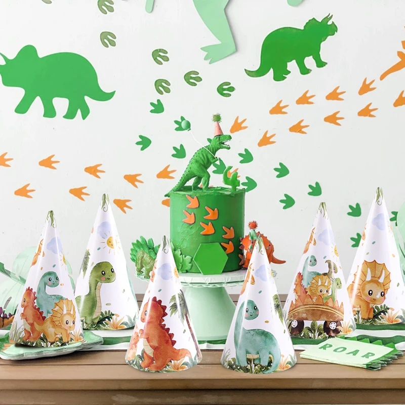 6 Stück Dinosaurier-Geburtstagshüte, Kegelförmige Papierhüte für 1. Geburtstag, Partydekoration, Lustige Foto-Requisiten für Geburtstagsfeiern – Detail 3