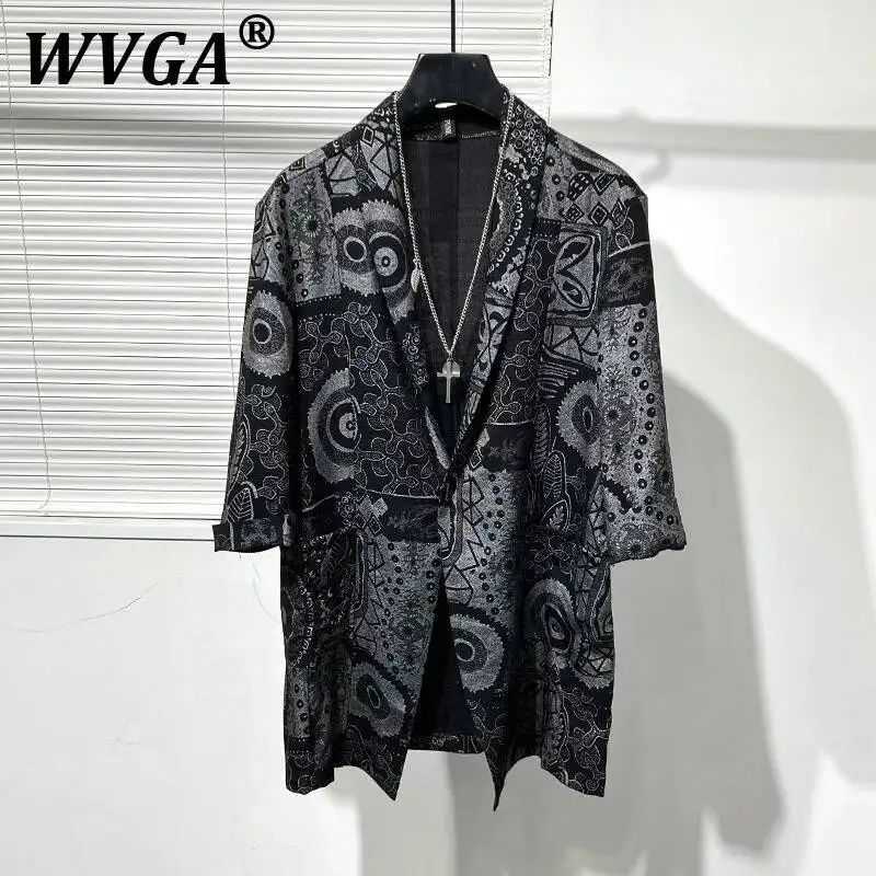 

WVGA Spring Summer New Man Tide High Street Fashion Irregular Printed Shirts Niche Chic Casual Three Quarter Sleeves Shirt W7720