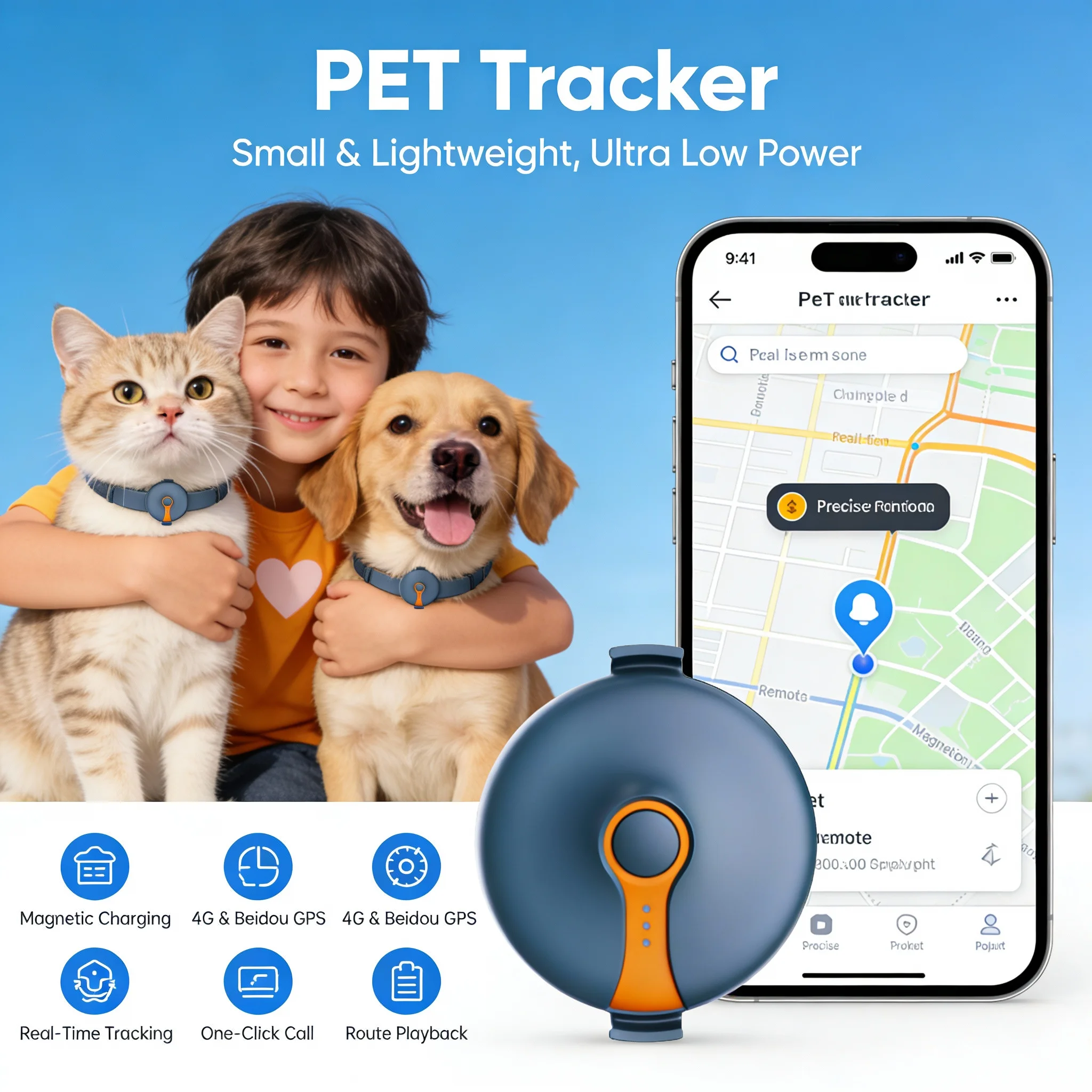 GPS pet tracker 4G full Netcom Beidou locator kitten puppy dog anti-lost tracking artifact