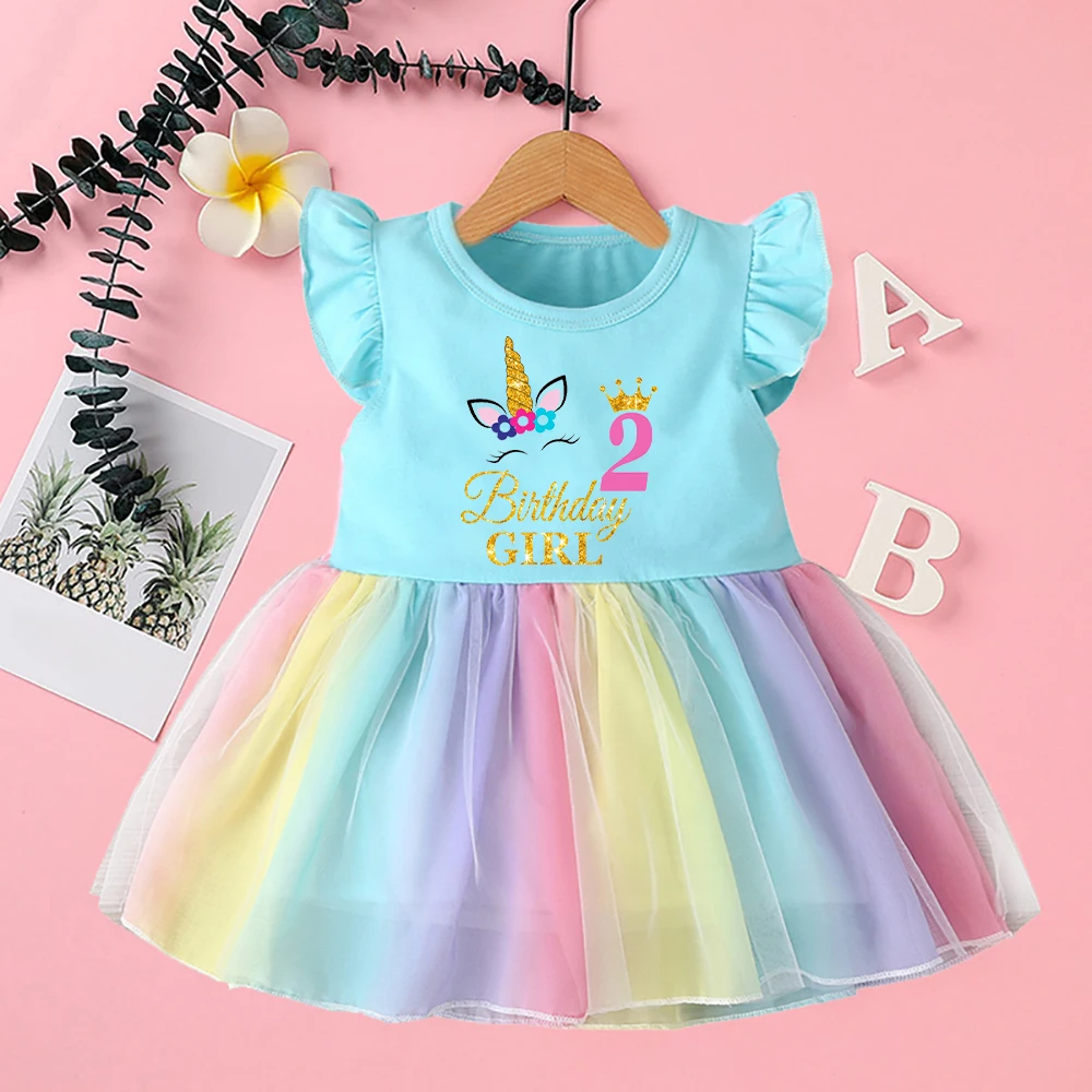 Baby Girl Dress Cute Gilding Unicorn Print Girl Clothes Girls Birthday Outfit Birthday Party Dresses Gift Toddler Tuu Dress Set