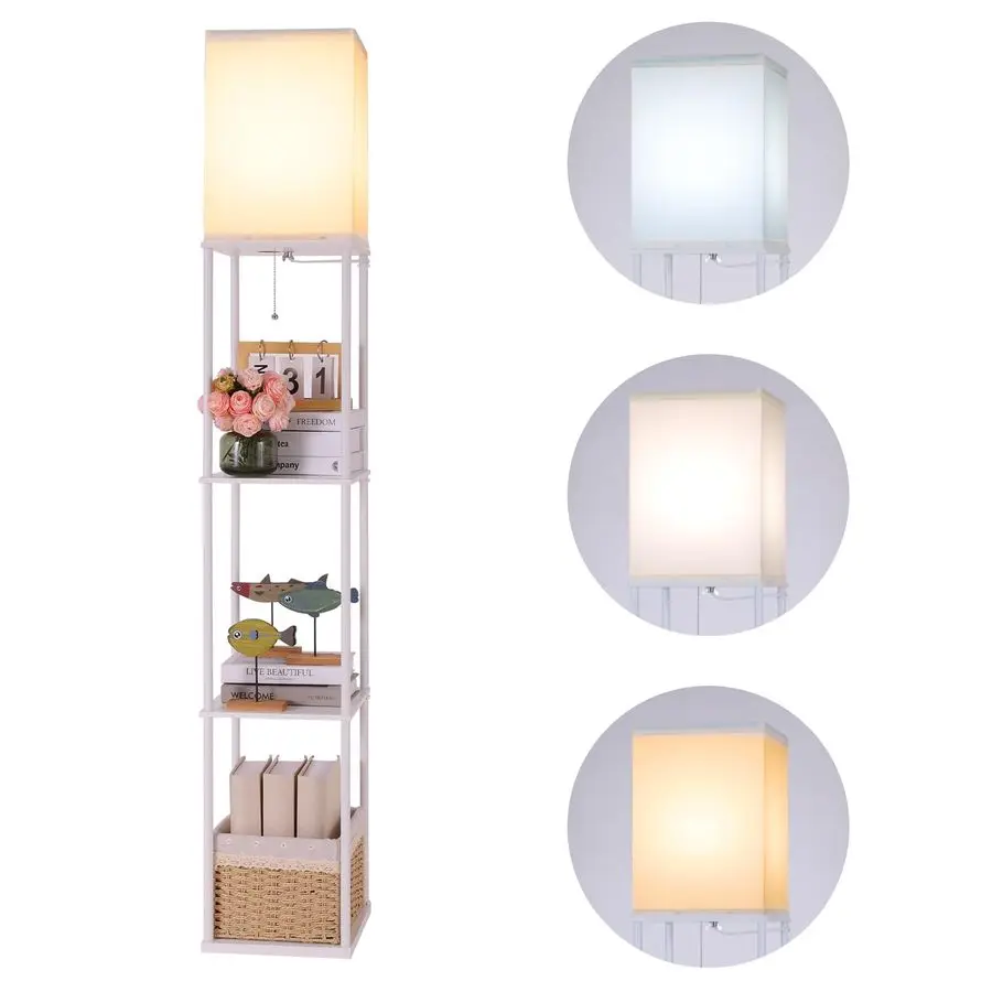 

Лампа с полками, современная квадратная торшер с 3-цветной лампой, угловая книжная полка для гостиной, кровать