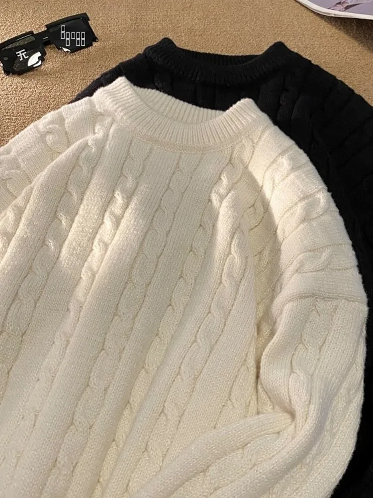 

Корейский утепленный мужской вязаный свитер с круглым вырезом, свободный повседневный универсальный зимний модный мягкий удобный свитер с длинными рукавами