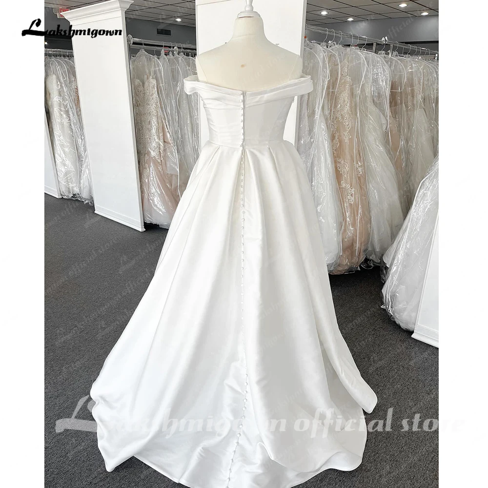 Lakshmigown Off the Shoulder Satin Wedding Dresses A-line Ivory Floor Length Bridal Gown Tailor Made Women Travel Bride