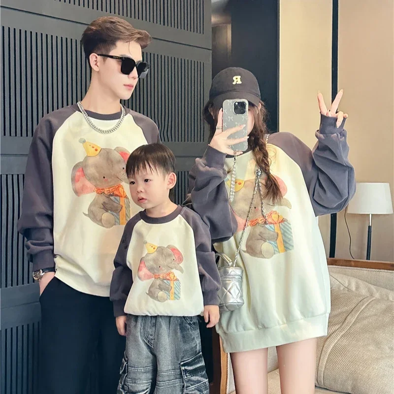 Sweatshirts for The Whole Family Matching Clothes Korean Fashion Mom Dad and Son Daughter Long Sleeve Tops Baby One Piece Romper