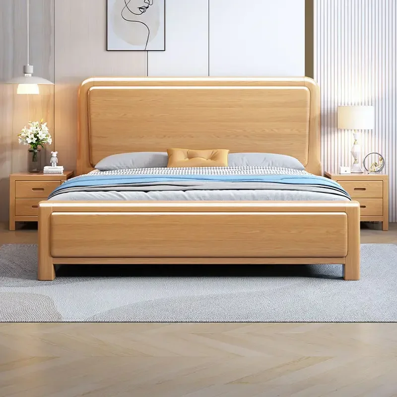 Full beech solid wood bed master bedroom double log color large bed household small apartment 1.2 meters 1.5 meters 1.8 me
