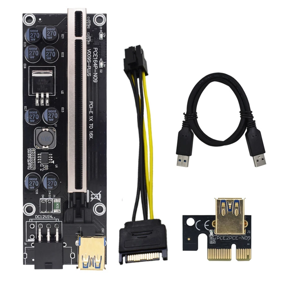 

Карта адаптера XB-PCI-E VER009S Plus PCI-E 1X–16X 6-контактный USB3.0 для майнинга BTC