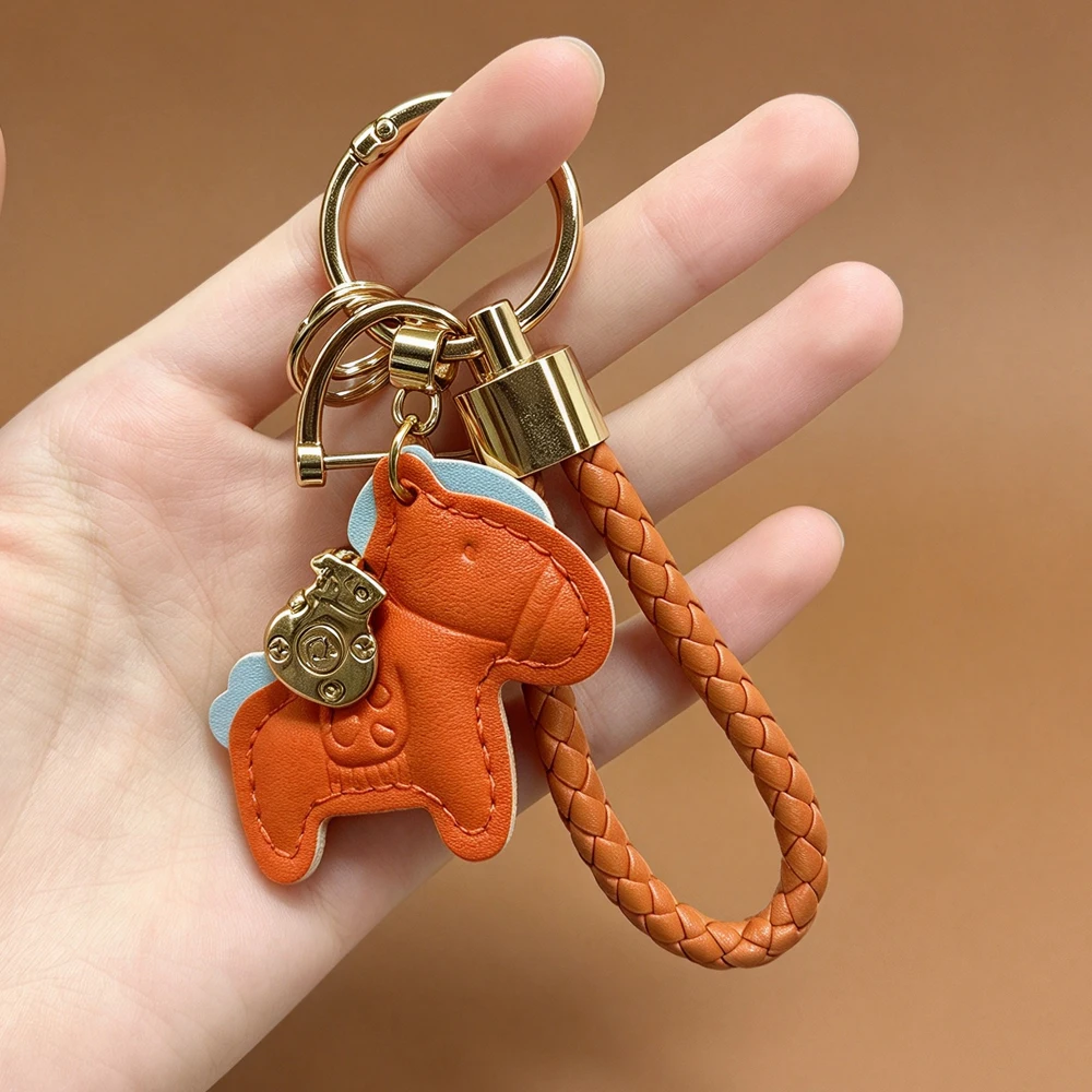 1 Stück Pferde-Schlüsselanhänger aus PU-Leder – leuchtendes Orange- und Blau-Farbschema, geflochtenes Seil und Metallring-Schnalle, Valentinstagsgeschenk, Taschenaccessoire, stilvoller Schlüssel-Organizer, Anime-Thema, langlebiger Schlüsselanhänger – Detail 4