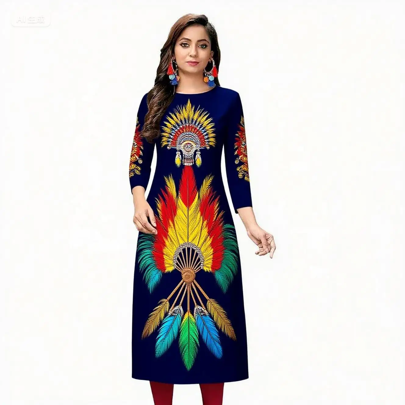 مسلم كورت عارضة أزياء اللباس شق تنحنح مستقيم أنبوب عارضة العرقية الطاووس عباية المرأة مسلم اللباس الطاووس كم عباية #2