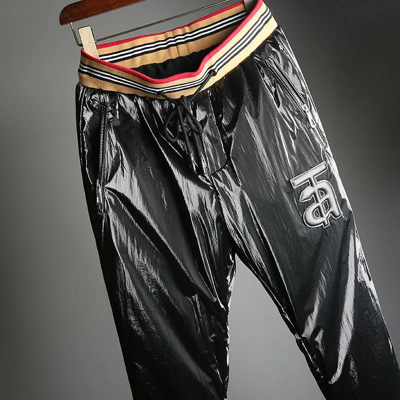 Autumn Winter Glossy Shiny Cotton-padded Pants Plus Size Loose Warm Harem Trousers