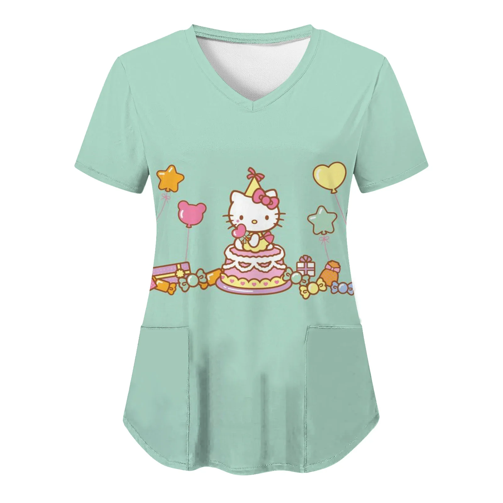 T-shirt à manches courtes pour fille, vêtement pour enfant, estival et décontracté, avec impression Hello Kitty en 3D