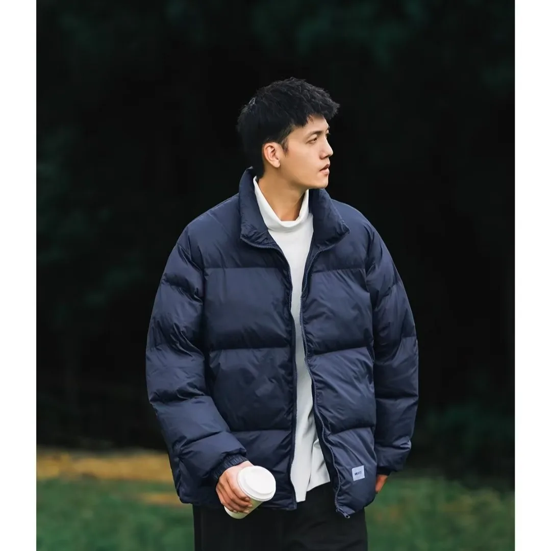 

Мужская зимняя тонкая куртка свободного кроя из хлопка, однотонная, базовая модель в японском стиле, с воротником-стойкой, на молнии