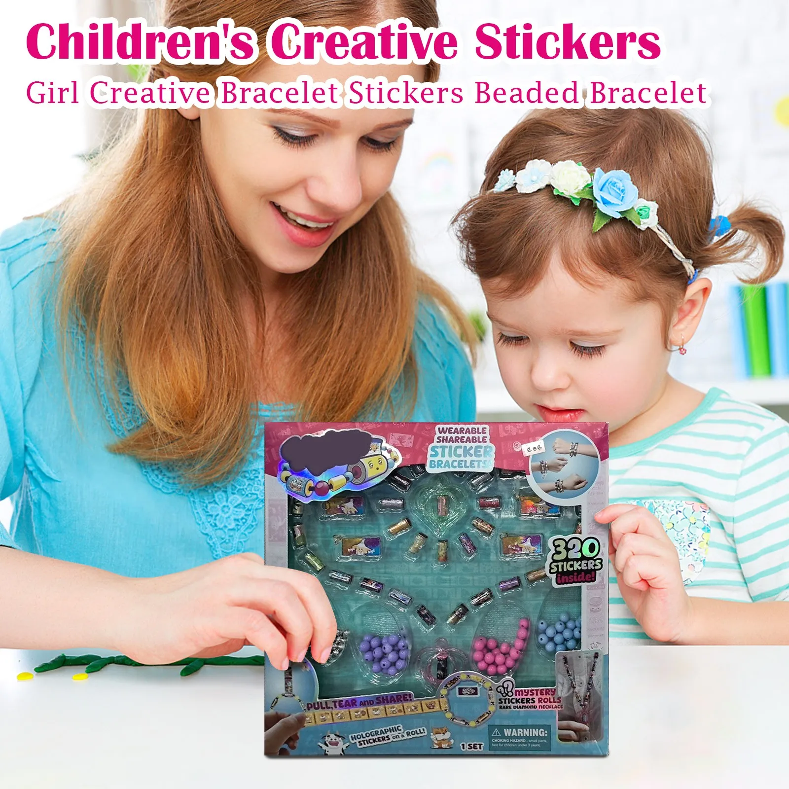 Pegatinas de pulsera creativas para niñas, pulsera con cuentas, juguete de pegatinas hecho a mano, Kit de pegatinas de pulsera con cuentas DIY, joyería artesanal para niñas