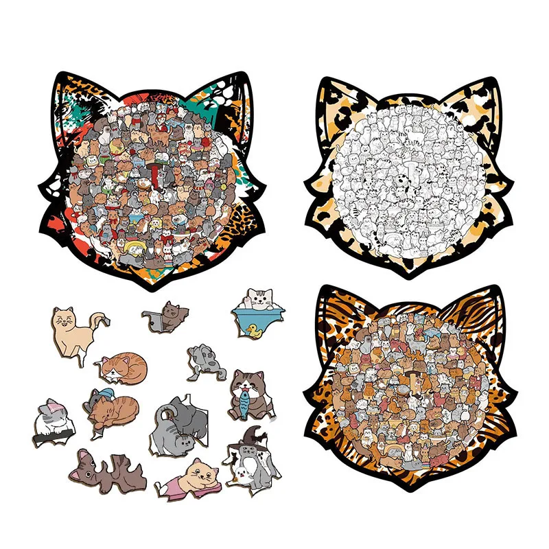 135PCS Cat-shaped Wooden Jigsaw Puzzle Irregular Dog Puzzle Pieces Stress-Relief Game Birthday Xmas Gifts for Home Decorations
