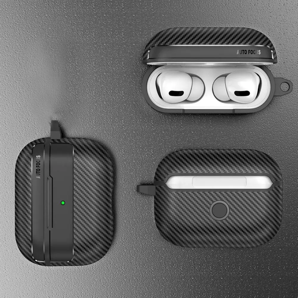 for AirPods Pro 3 Case 2025 Carbon Fiber Texture Case with Carabiner Shockproof Wireless Cover for AirPods Pro 3
