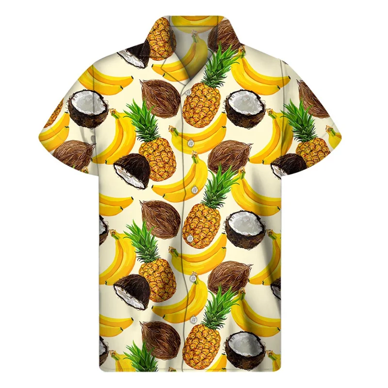 Mango Banana Pineapple Graphic Shirt Men 3D Print Fruit Hawaiian Shirts Summer Beach Short Sleeve Button Lapel Aloha Blouse