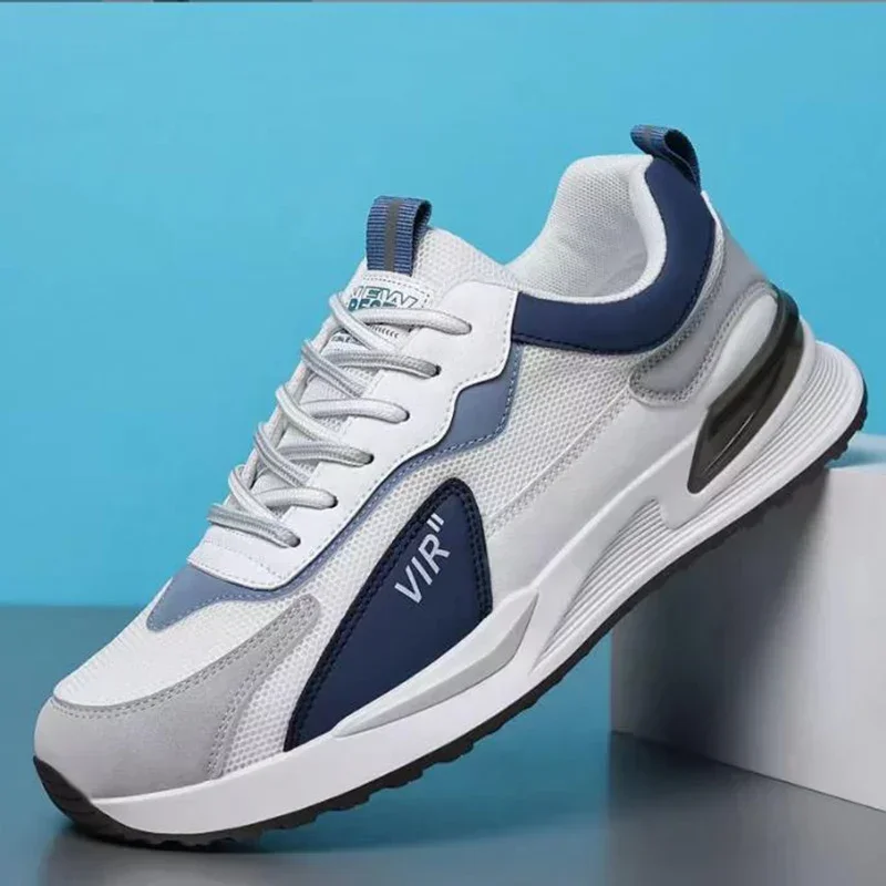 

Shoes Mens Mesh Sneakers Pu Breathable Lace-up Running Shoe Casual Rubber Sole Anti-Wear Zapatillas For Man Walking Outdoor