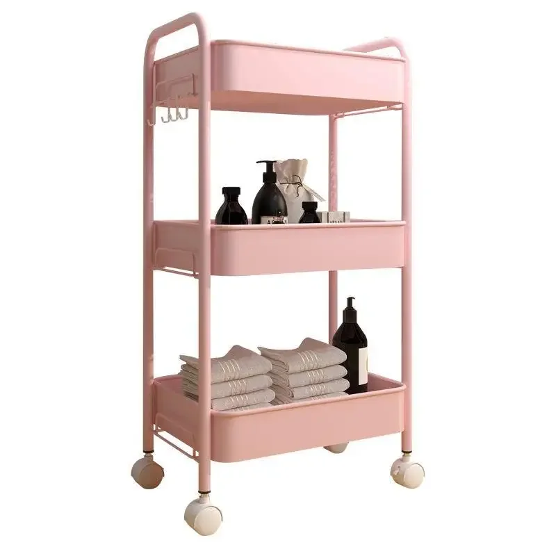 Simple Mobile Home Living Room Snack Cart Storage Rack Work Desk Organizer Retro Bathroom Shelf Easy to Move Household Essential