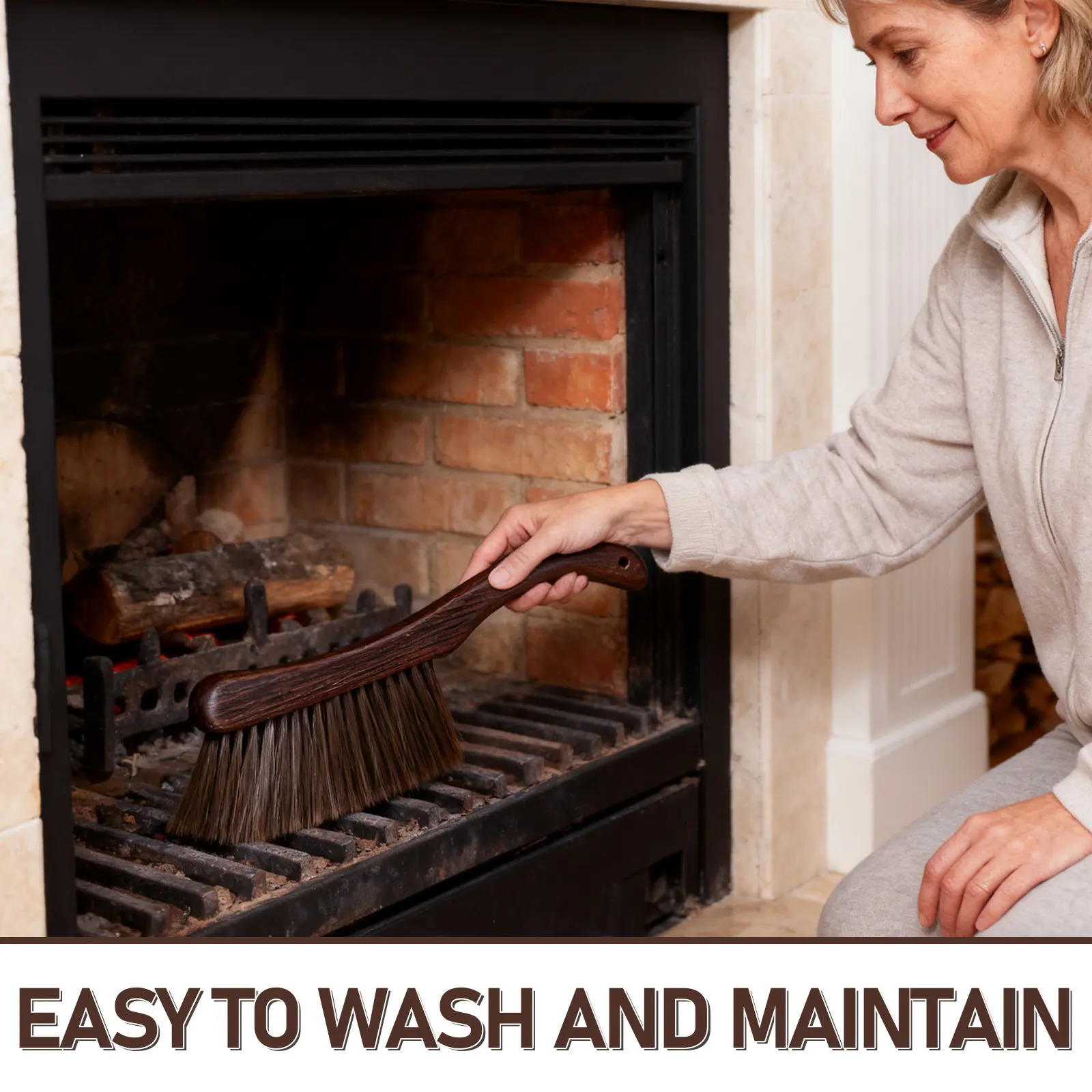 2Pcs Fireplace Cleaning Brush Soft Bristle Hand Broom Set Ergonomic Wooden Handle for Wood Stove Ash Removal Hearth