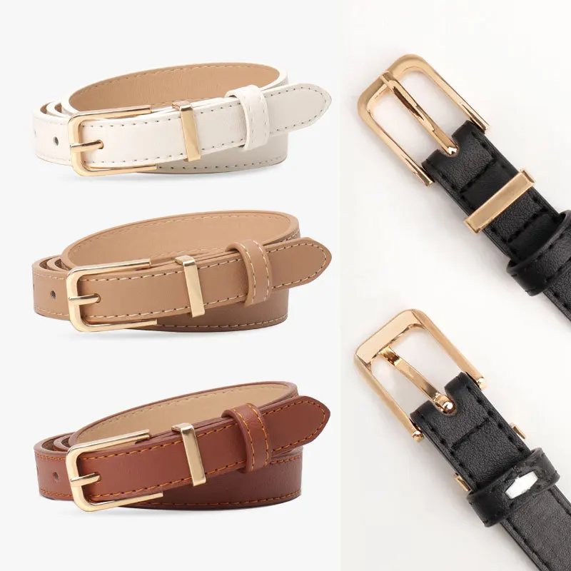 Fashion Women Leather Belts High Quality Gold Buckle Best Matching Dress Jeans Belts for Lady