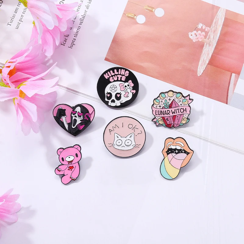 Emblemas de lapela de Ghost Call, broche personalizado de esmalte, joias góticas, presente de Halloween para amigos, punk e punk, língua de urso