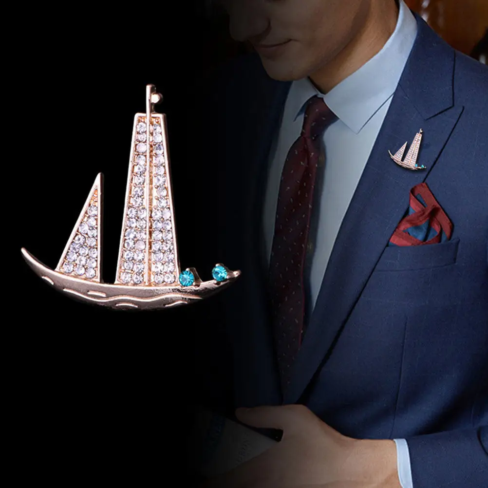 Sailboat Brooch Pins 2 Pack Nautical Shirt Collar Badges Business Suit Accessories Romantic Gift for Men