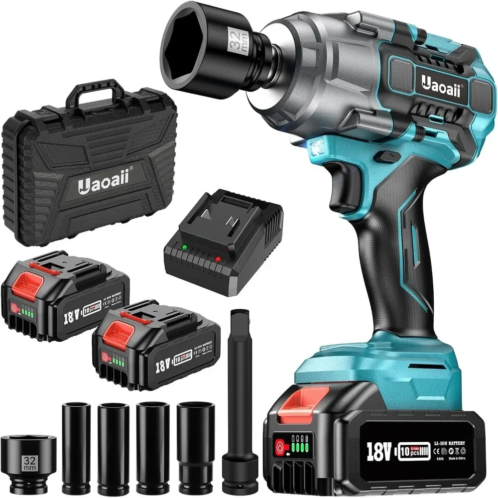 Cordless Impact Wrench Torque Beast, 1/2 Battery Impact Gun w/ 2X 5.0Ah Battery, 5 Sockets & Storage Box