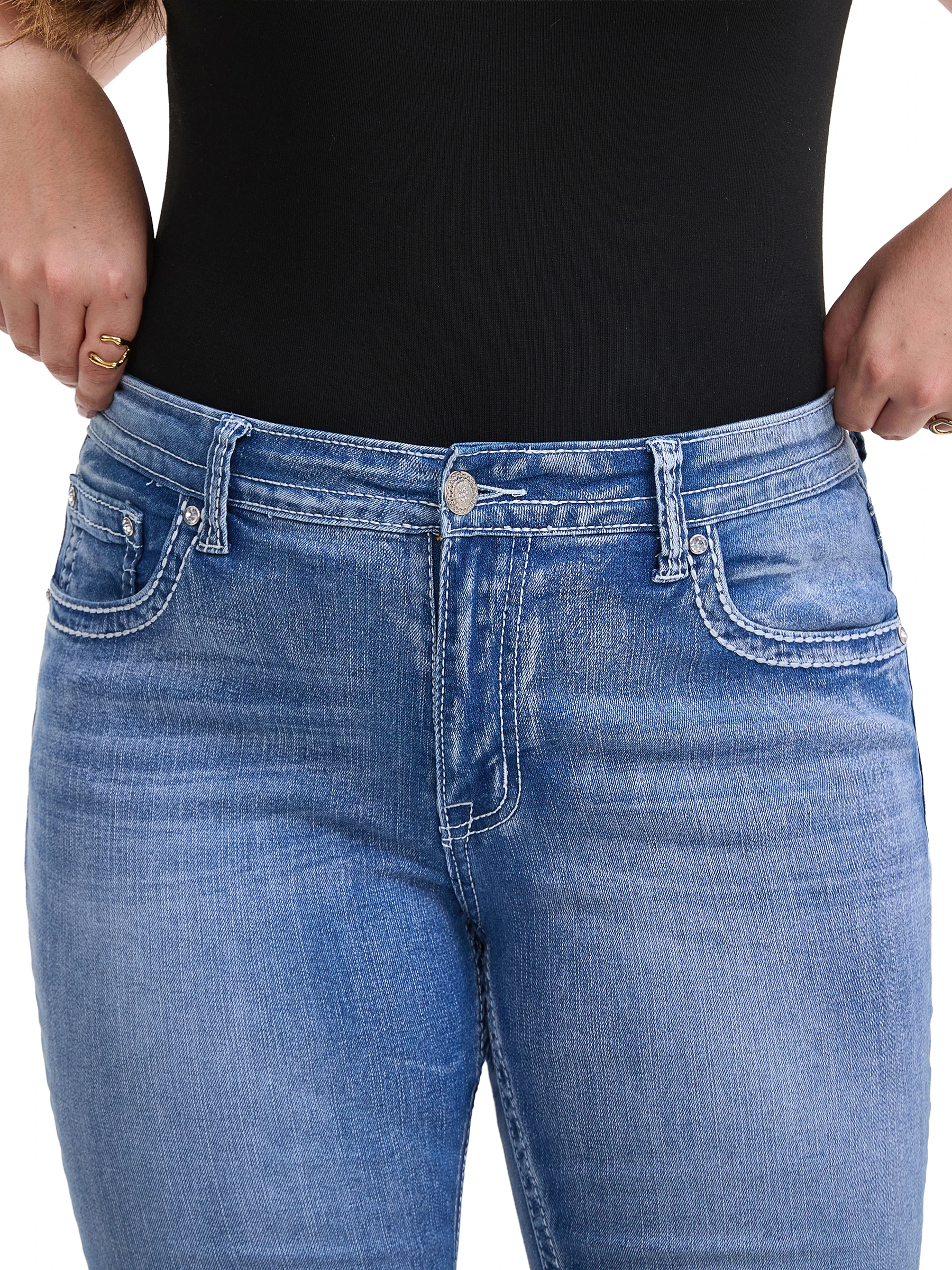 

Женские джинсы с вышивкой Bootcut, средняя посадка, высокая эластичность, женские расклешенные брюки с конским дизайном, расклешенные брюки для высоких женщин