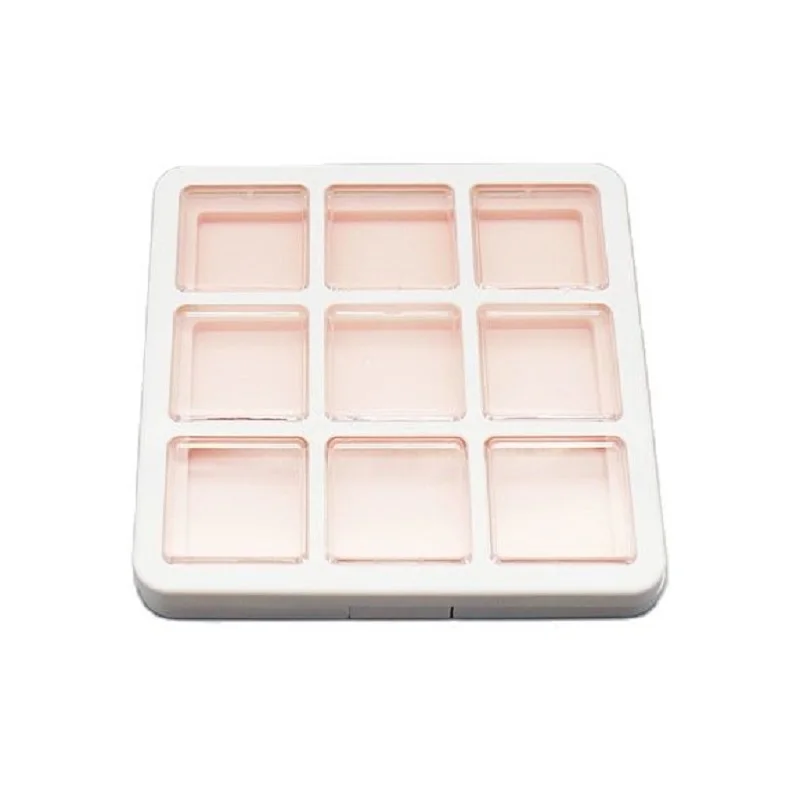 9 Color Empty Eyeshadow Palette Pink Square Pressed Blusher Plastic Packing Box High Pigment Eyeshadow Palette with Window 10pcs