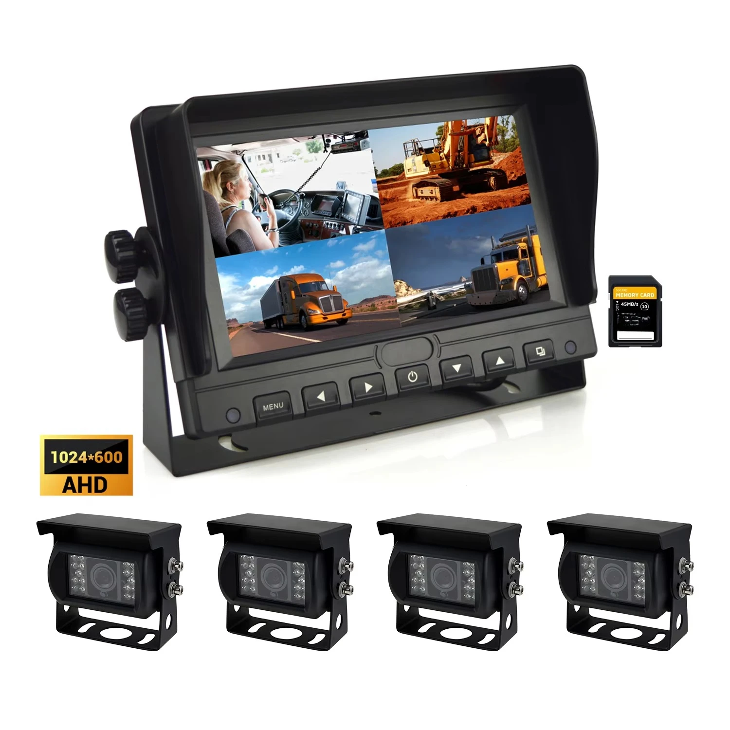 

7-inch Truck/car Four-way Split IPS 360 Camera Monitor DVR Display Camera System 1080P/720P NTSC/PAL Adjustable IPS Display