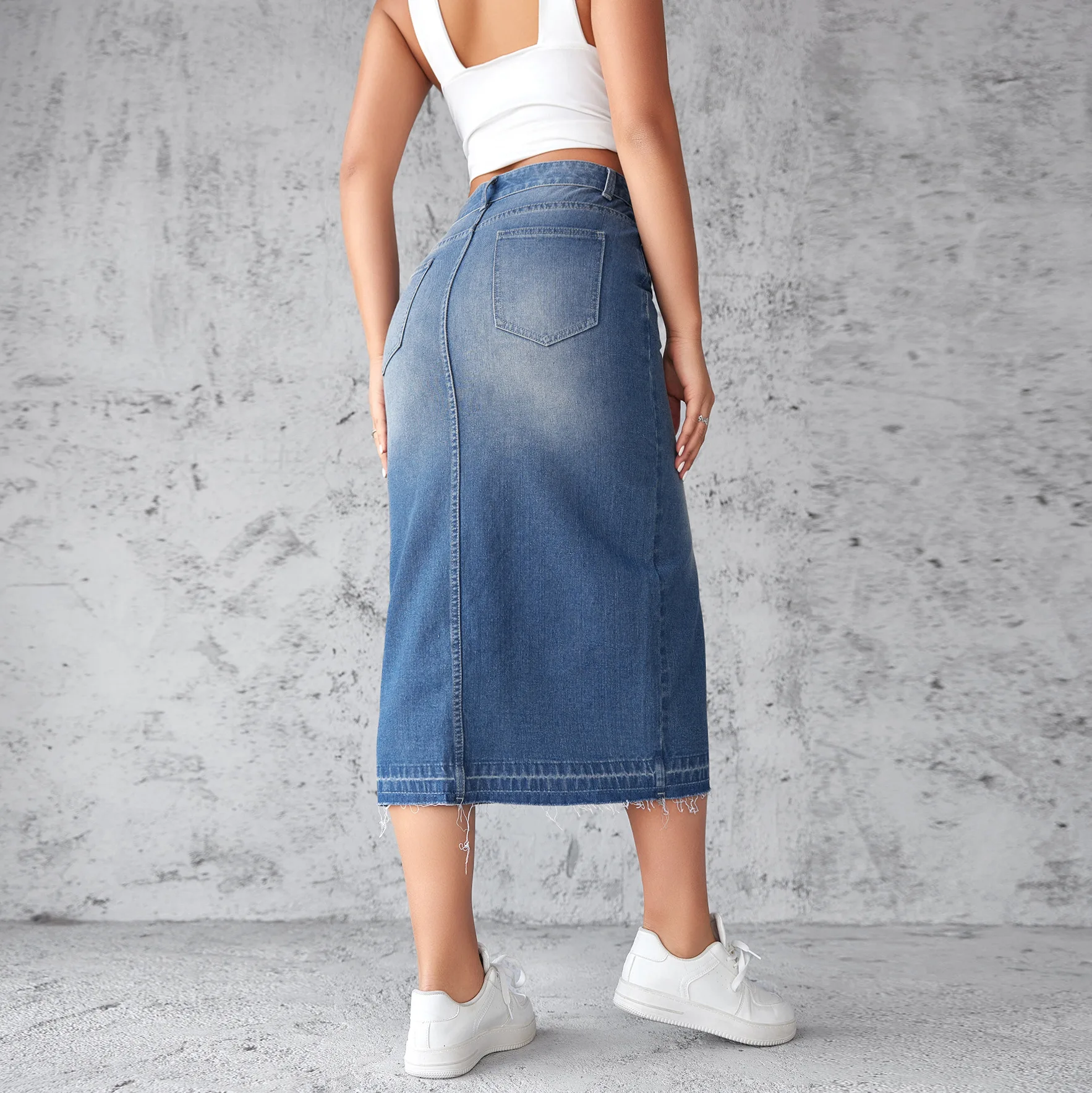 Europäisch-amerikanisches Modedesign: Lässiger Jeansrock mit Schlitz, Neuer A-Linien-Rock mit hoher Taille für Damen im Frühling und Sommer