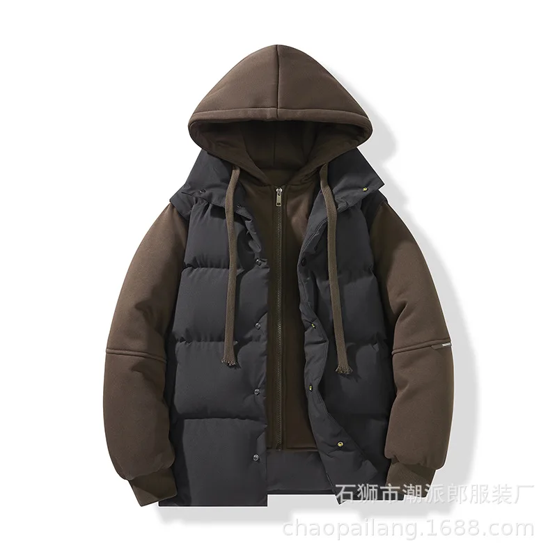 

2025 Winter New Style Hong Kong Style Double-Jacket Couple's Down Coat and Sweater Set with Hood