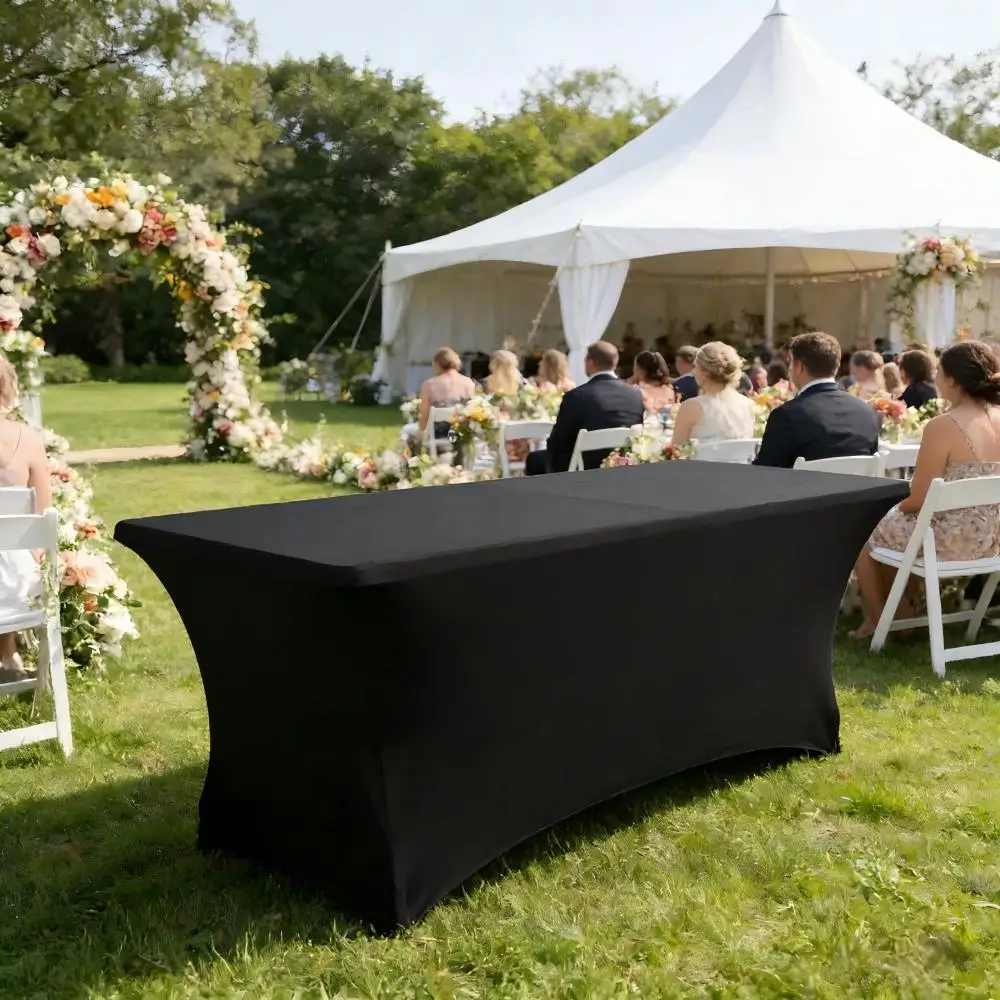 Wholesale Black Solid Colour Thickened Rectangle Tablecloth Elastic Table Cover for Hotel Restaurant Wedding Banquet Decoration