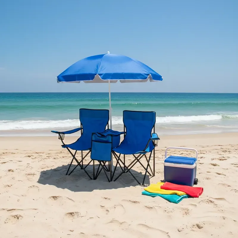 for Most Comfortable Durable Double Seat Metal Folding Camping Chair Oxford Black Canopy Sunshade Cup