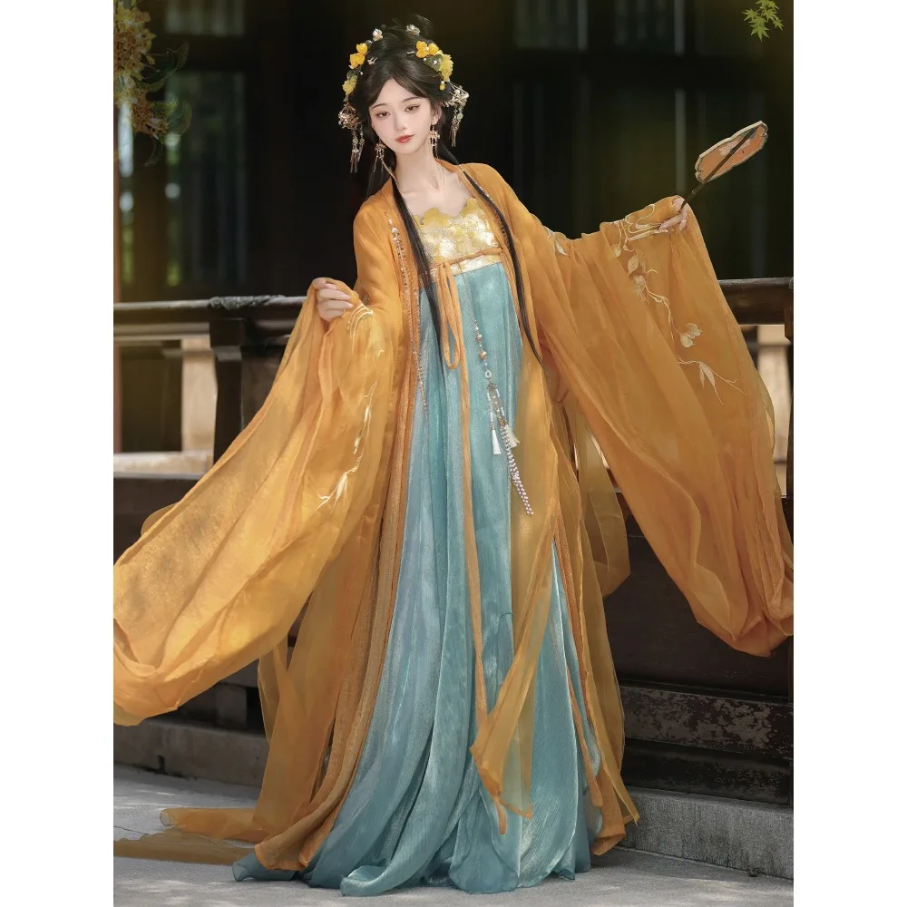 Tang Dynasty Hemu Skirt Heavy Embroidery Double Layer Wide Sleeve Hanfu