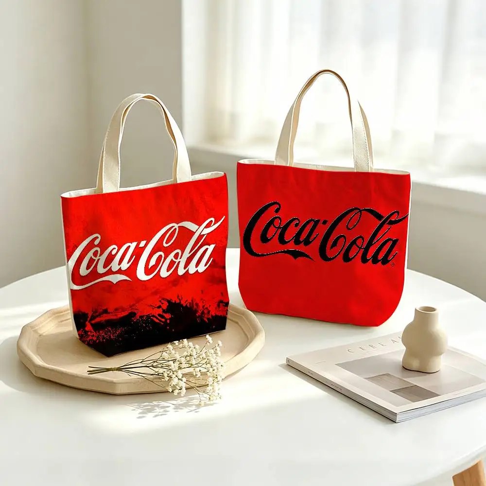 

COOL Coca C-cola V-Vintage Logo Printed Canvas Tote Bag Shoulder Bag Commuter Mommy Shopping Bag