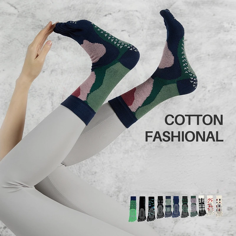 New Cotton Personalized Print Five-toe Socks Non-slip Yoga Socks Pilates Socks Fitness Sports Socks Gym Indoor Dance Floor Socks