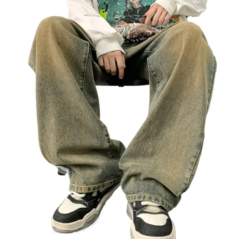 

Джинсы мужские с широкими штанинами мужские свободные прямые джинсовые брюки Harajuku винтажные синие джинсовые брюки уличная одежда