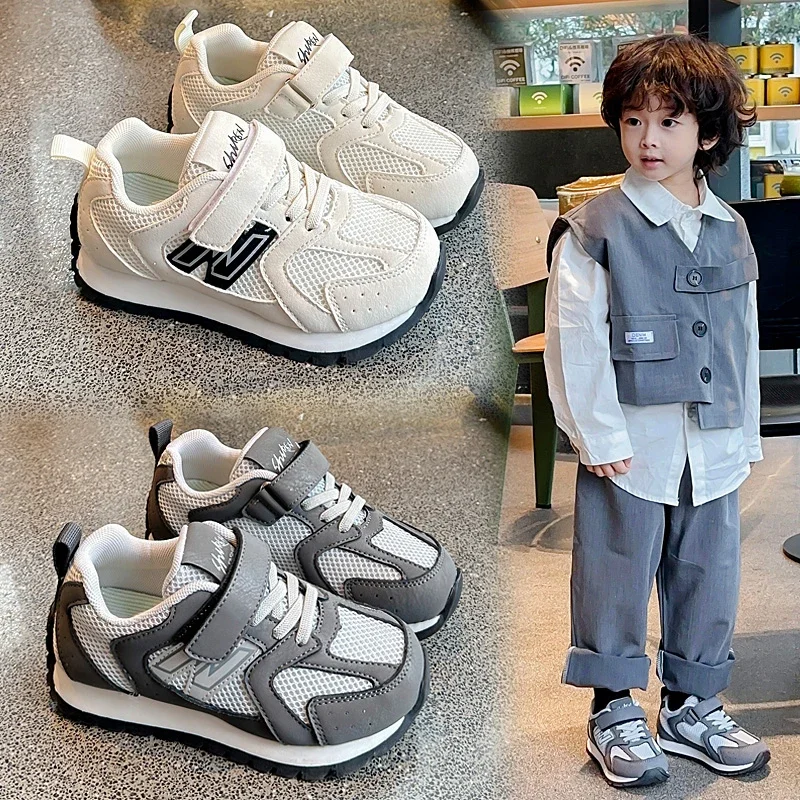 Sapatos esportivos com gancho antiderrapante para crianças, fundo macio, calçado casual para escola, meninos e meninas, moda infantil