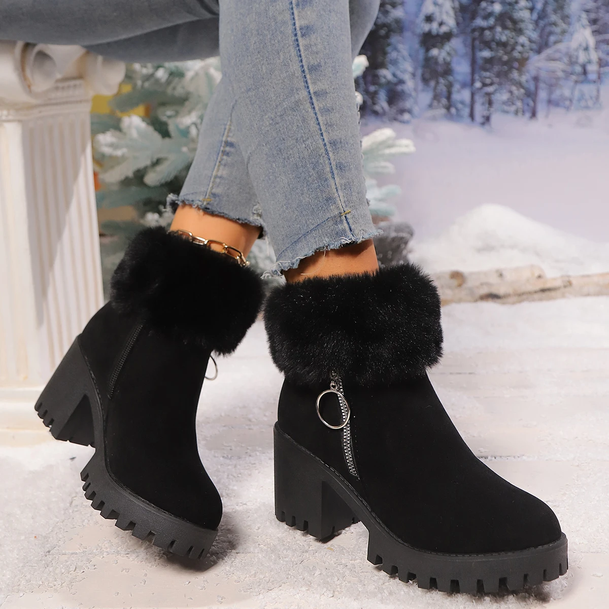 Women Boots Winter Designer High Heels Shoes for Women New Short Plush High Platform Ankle Boots Women Elegant Fashion Shoes