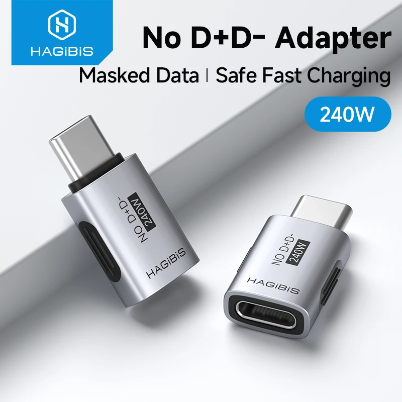 Hagibis USB C Adapter No D+ D- Pin Adapter 240W Fast Charging Male to Female Masked Data Type-C Converter for iPhone 17 Tablets