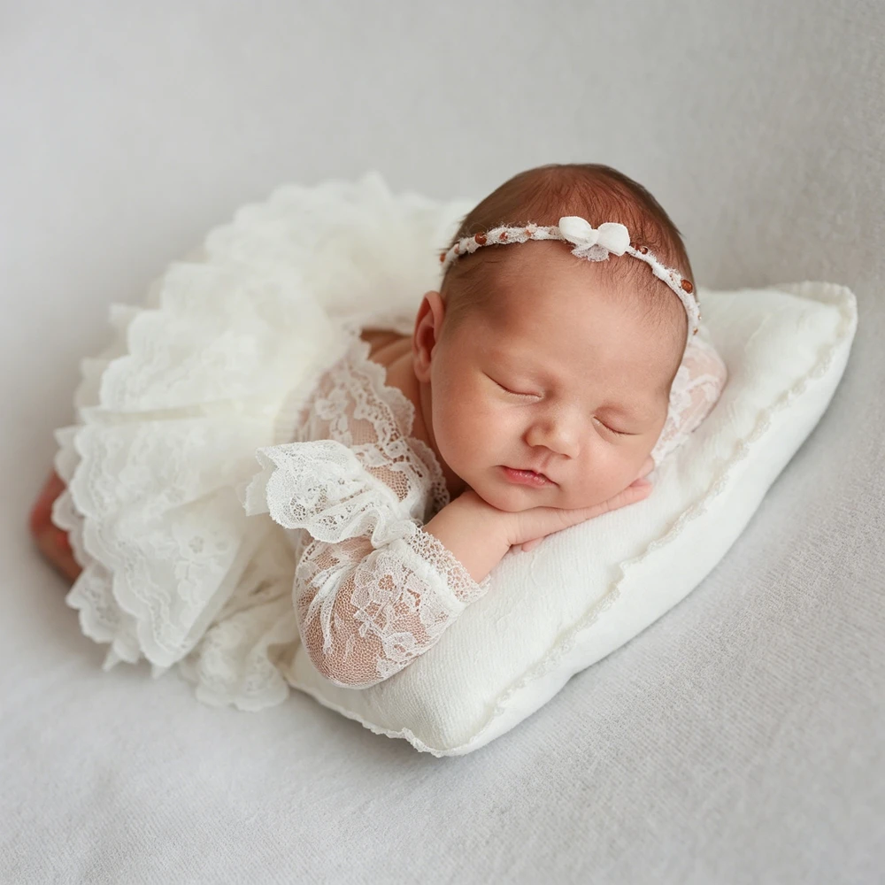 新生児写真撮影小道具女の子白レースロンパース幼児写真撮影服ベビープリンセス衣装スタジオポーズチュチュドレス