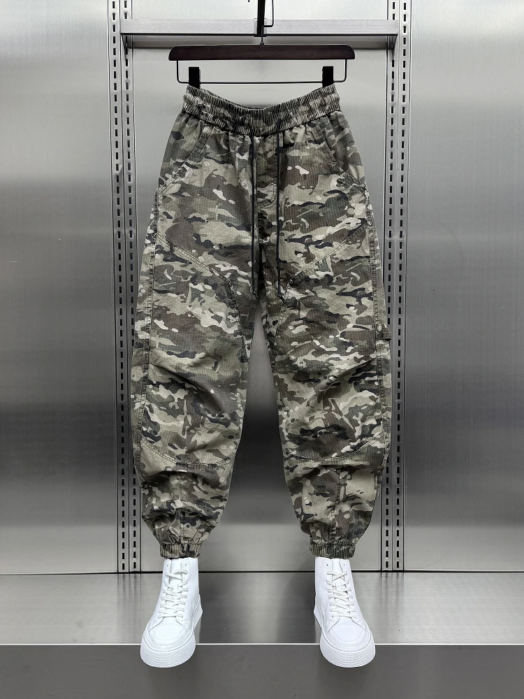 

Модные камуфляжные широкие брюки для мужчин, весенне-летние, тонкие, свободные, дышащие, с лоскутным узором, молодежные, для активного отдыха