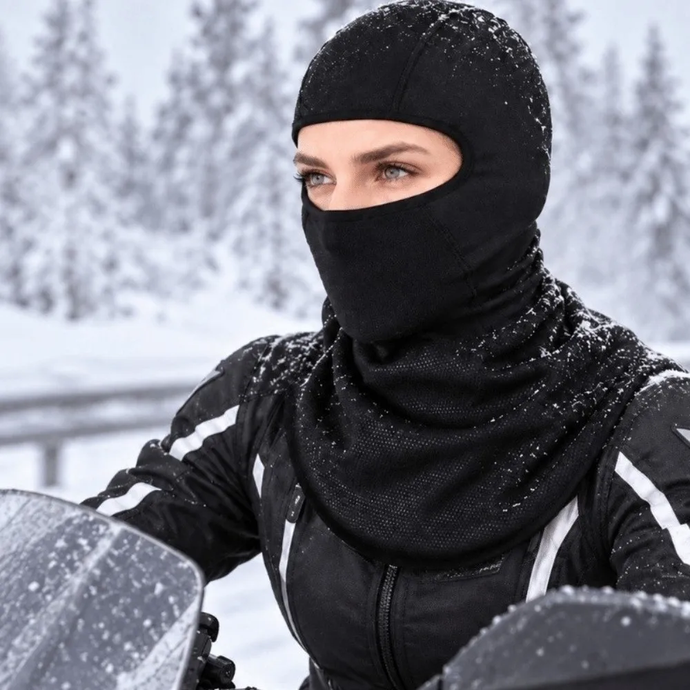Warm Lining Winter Balaclava Mask Extended Collar Thick Fabric Hat with Shawl Elastic Yarn Breathable Panel Cycling Helmet Liner