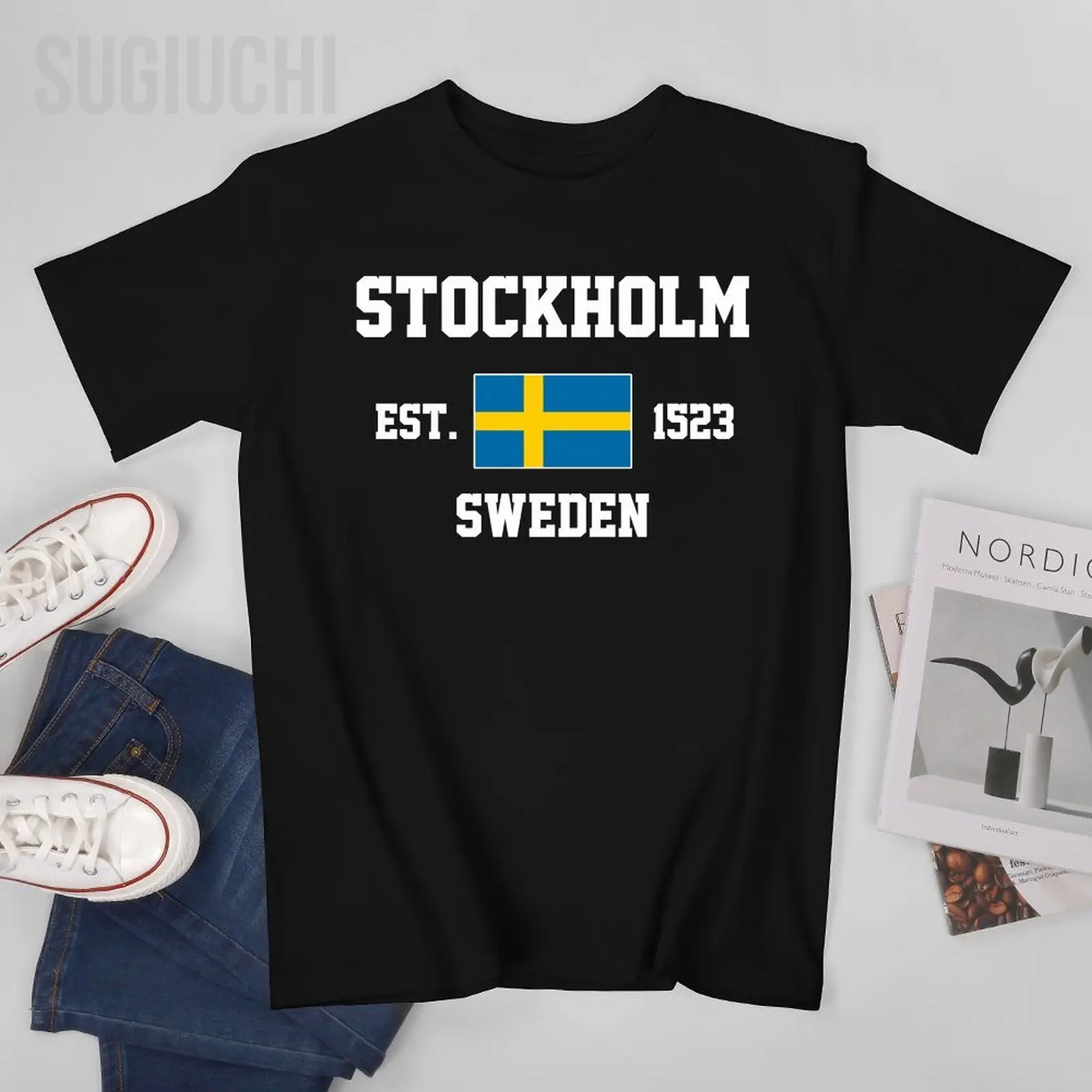 Patriotic Flag Sweden EST.1523 Stockholm Men Tshirt Tees T-Shirt O-neck T Shirts Women Boys Clothing 100% Cotton