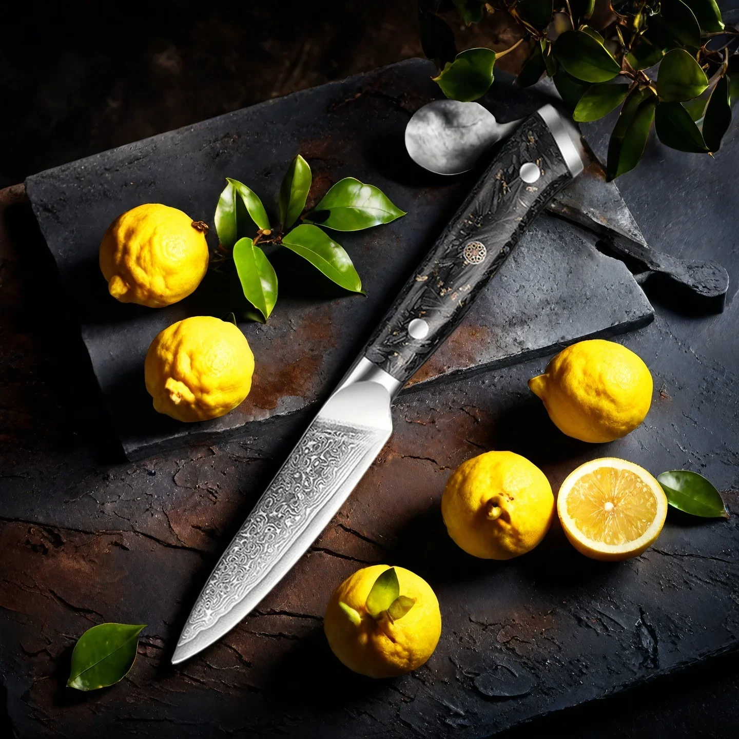 3.5 inch Damascus Steel Paring Knife with VG10 Core Gold Foil Carbon Fiber Handle - 67 Layer Fruit Knife for Cooking