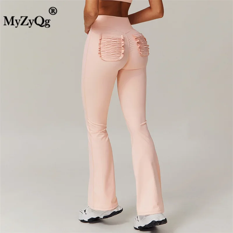 MyZyQg Women Push Up Peach Yoga Leggings  Lift Hip Nude Yoga Pants Running Fitness Wide Leg Flared Pants Casual Athletic Pants