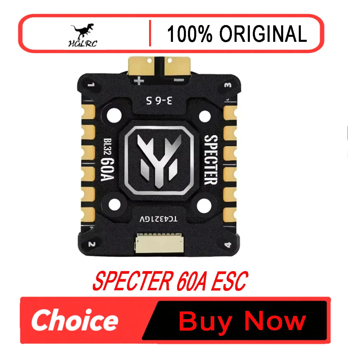 HGLRC SPECTER 60A 4in1 ESC BLHeli_32 DSHOT 600 3-6S 20x20mm CNC Heatsink for FPV Racing Drone Quadcopter
